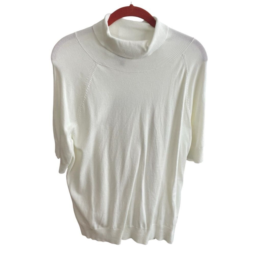 Versona Cream Short Sleeve Rayon Blend Pullover Turtleneck Women's Size Large